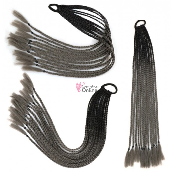 Coada de par afro impletita  Premium de 60 cm ombre, set 12 bucati Brunet cu Grey 2144#